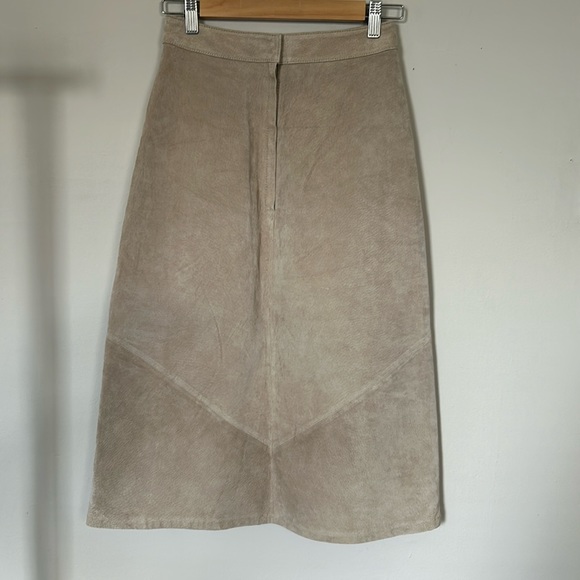 Newport News Suede Tan Patchwork A-line Midi Skirt - Picture 2 of 4